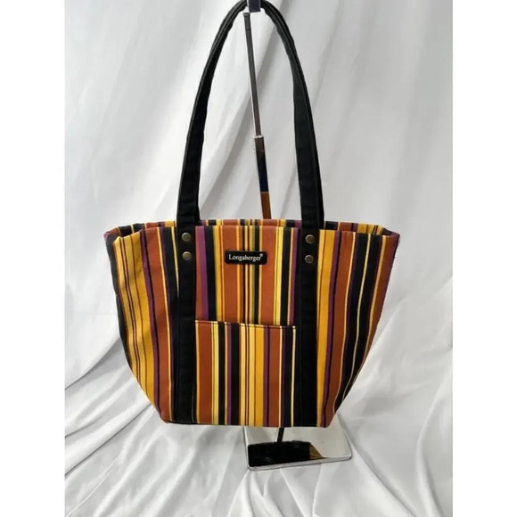 Longaberger striped Tote‎ Bag Black Multicolor - Picture 1 of 8